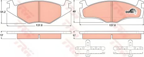 Комплект тормозных колодок, дисковый тормоз VW POLO, SEAT CORDOBA, TRW (GDB1219)