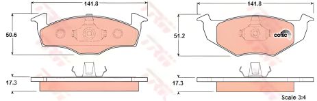 Колодочный комплект тормозов, дисковый тормоз SKODA FABIA, SEAT AROSA, TRW (GDB1274)