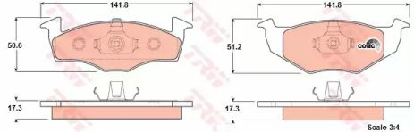 Комплект гальмівних колодок, дискове гальмо SKODA FABIA, SEAT AROSA, TRW (GDB1274)