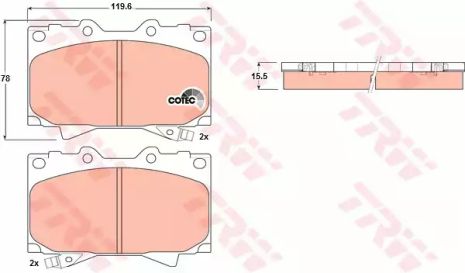 Комплект гальмівних колодок, дискове гальмо LEXUS LX, TOYOTA LAND CRUISER, TRW (GDB3197)