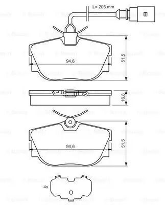 Комплект тормозных колодок, дисковый тормоз VW TRANSPORTER, BOSCH (0986494051)