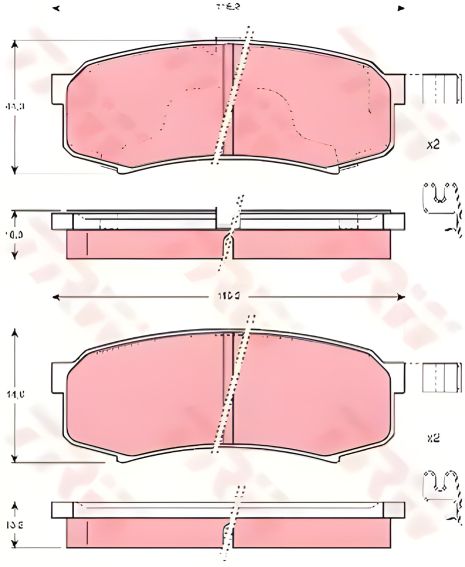 Комплект дискових гальмівних колодок MITSUBISHI PAJERO, TOYOTA LAND CRUISER, TRW (GDB3110)