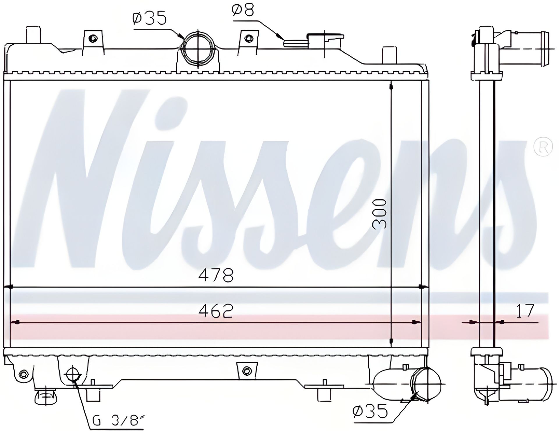 Радиатор для двигателя MAZDA 323, NISSENS (62512) Радиатор для двигателя MAZDA 323, NISSENS (62512)