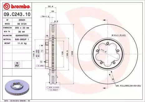 Диск тормозной FORD TRANSIT, BREMBO (09C24310)