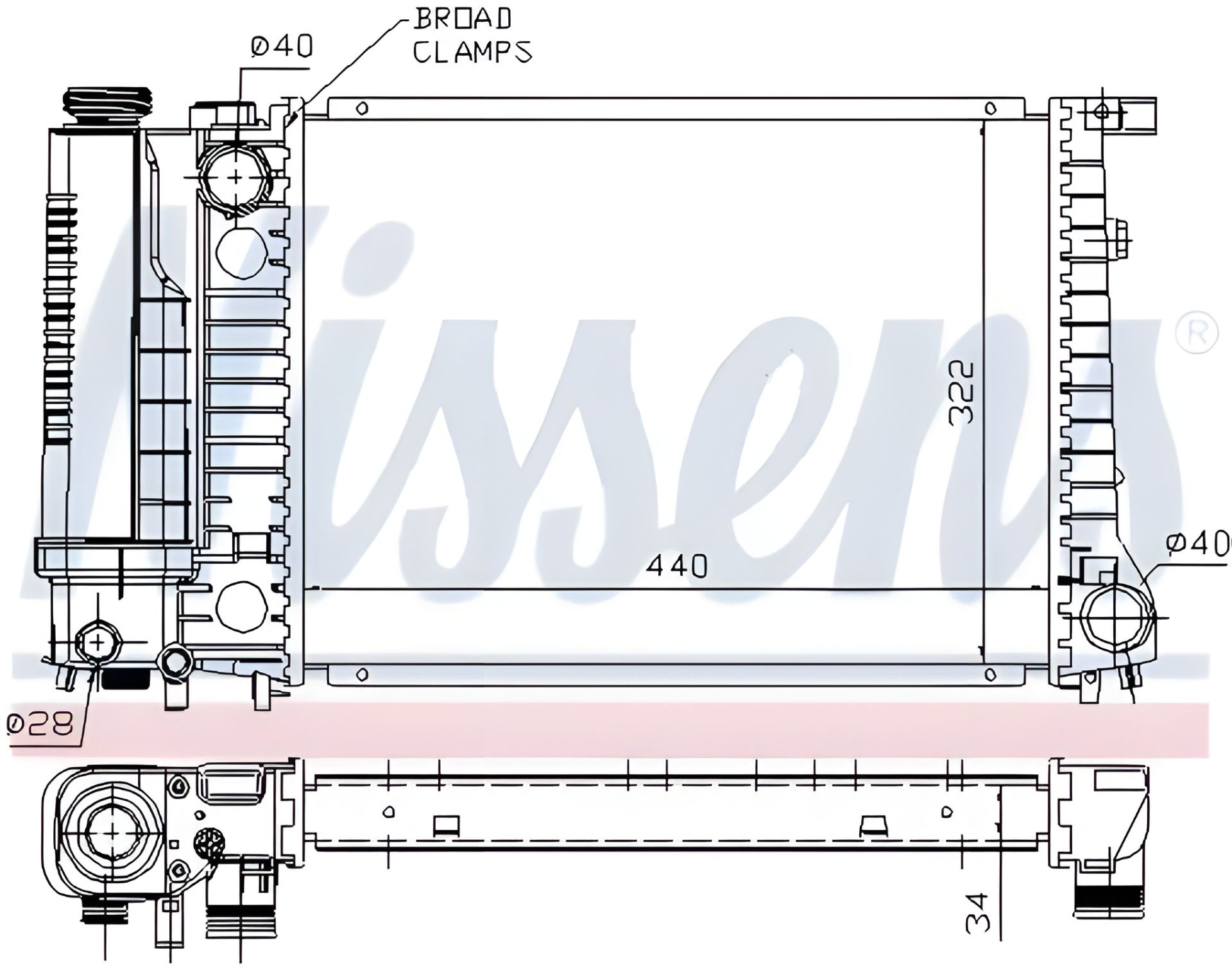 Двигательный радиатор для BMW 3, NISSENS (60735A) Двигательный радиатор для BMW 3, NISSENS (60735A)