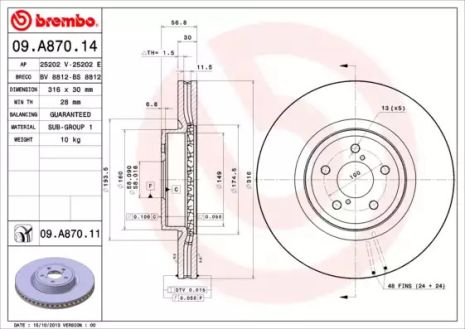 Диск гальмівний SUBARU LEGACY, BREMBO (09A87014)