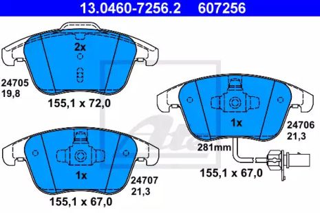 Комплект гальмівних колодок, дискове гальмо AUDI A5, ATE (13046072562)