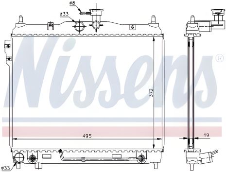 Радиатор для охлаждения двигателя HYUNDAI GETZ, NISSENS (67496)