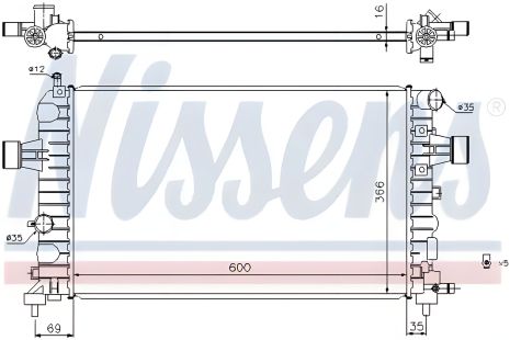 Радиатор охлаждения двигателя для Vauxhall Astra и Opel Astra, NISSENS (630744)