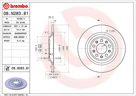 Гальмівний диск JEEP CHEROKEE, BREMBO (08N28381) Гальмівний диск JEEP CHEROKEE, BREMBO (08N28381)