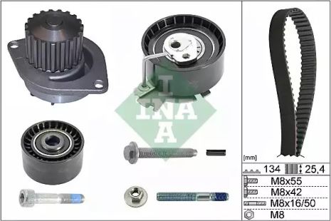 Помпа + комплект ременя ГРМ CITROËN C4, PEUGEOT 2008, INA (530037930)