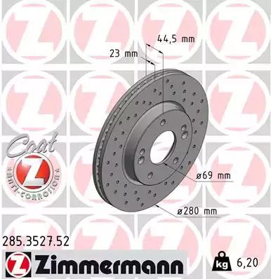 Диск гальмівний KIA PRO CEE'D, HYUNDAI ELANTRA, ZIMMERMANN (285352752)