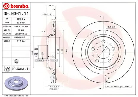 Гальмівний диск для TESLA MODEL, BREMBO (09N36111)