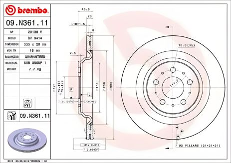Диск гальмівний TESLA MODEL, BREMBO (09N36111) Диск гальмівний TESLA MODEL, BREMBO (09N36111)