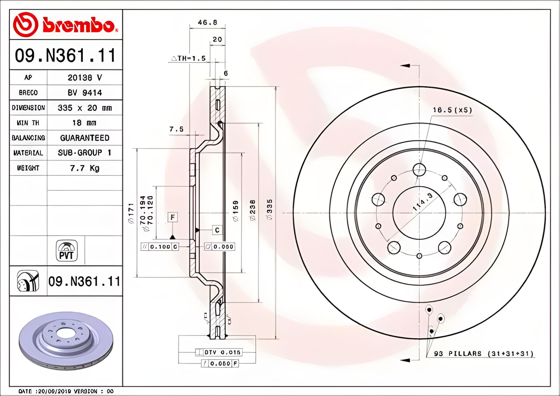 Диск гальмівний TESLA MODEL, BREMBO (09N36111) Диск гальмівний TESLA MODEL, BREMBO (09N36111)