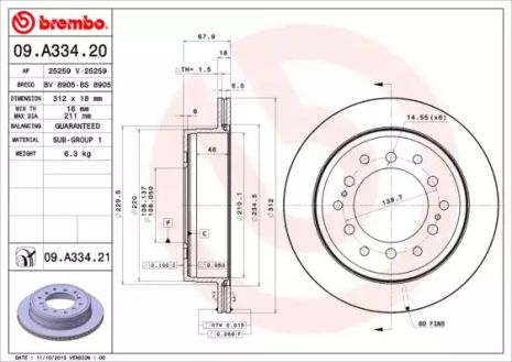 Диск гальмівний LEXUS GX, TOYOTA FJ, BREMBO (09A33421)