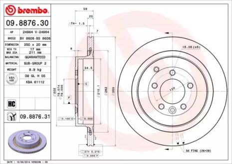 Диск гальмівний LAND ROVER, BREMBO (09887631)