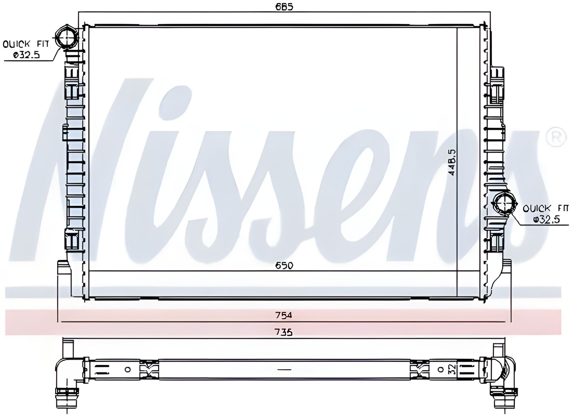 Радиатор охлаждения двигателя для SKODA KODIAQ, SEAT TARRACO, NISSENS (65341) Радиатор охлаждения двигателя для SKODA KODIAQ, SEAT TARRACO, NISSENS (65341)
