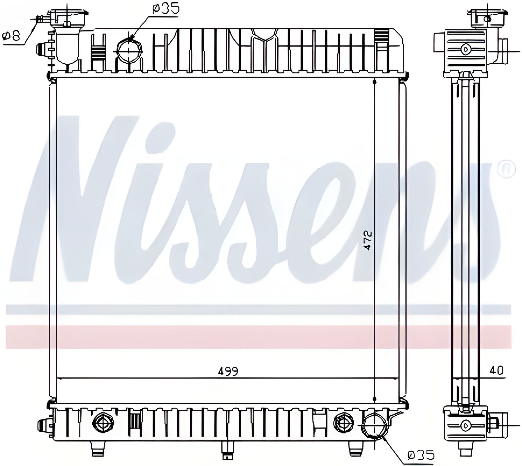 Радиатор охлаждения двигателя для MERCEDES-BENZ T1/TN, NISSENS (62632) Радиатор охлаждения двигателя для MERCEDES-BENZ T1/TN, NISSENS (62632)