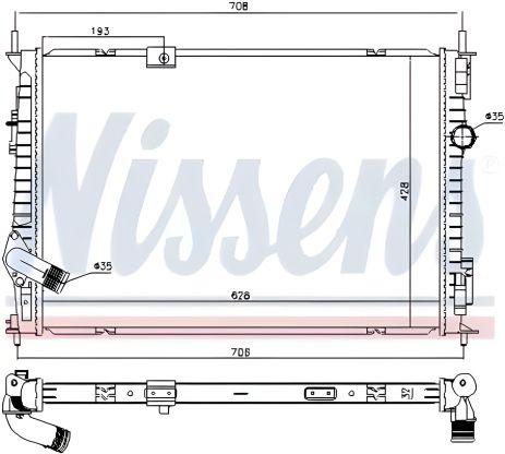 Радиатор системы охлаждения двигателя для NISSAN QASHQAI, NISSENS (68733)