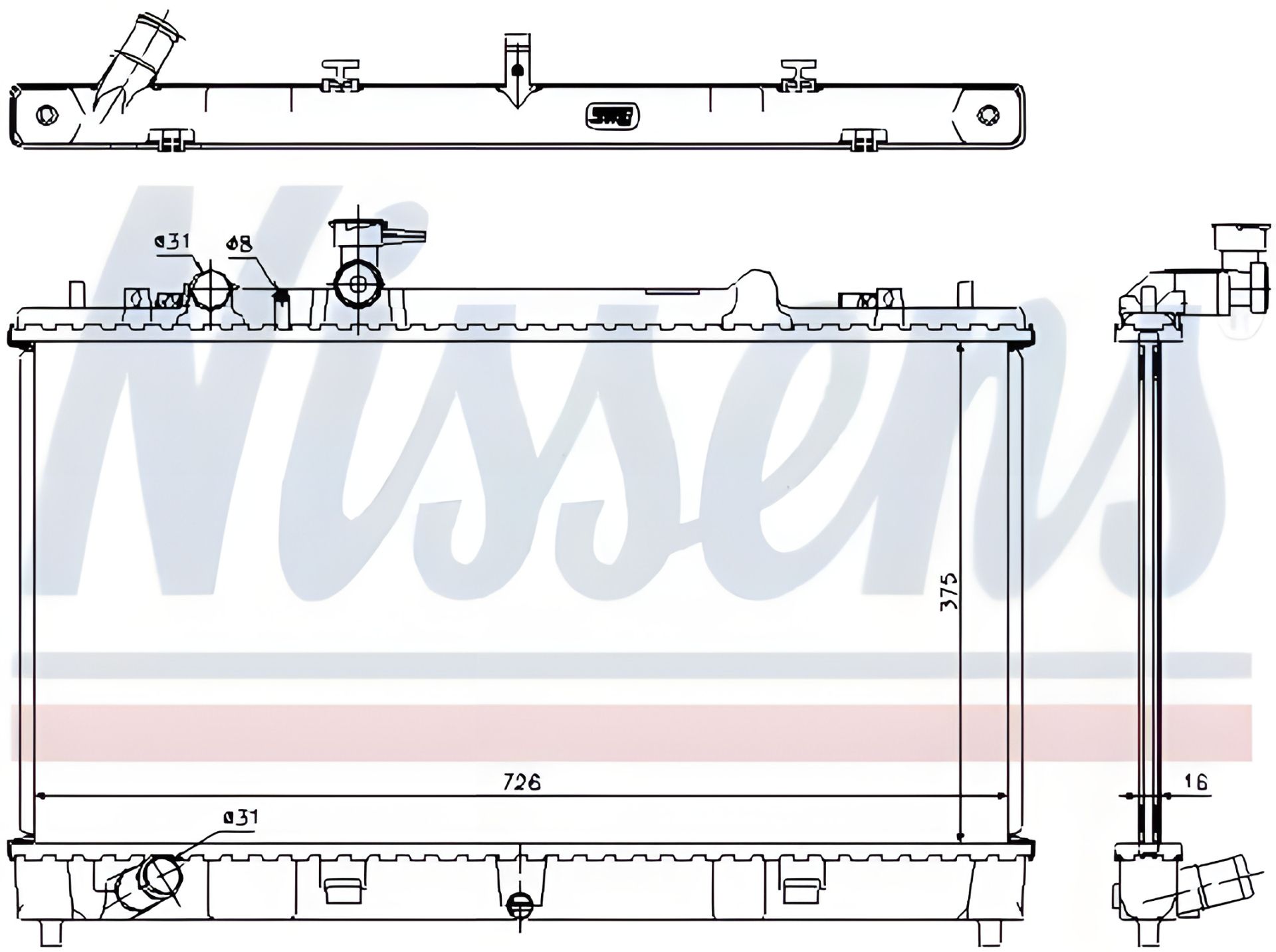 Радиатор охлаждения двигателя MAZDA 6, NISSENS (68507) Радиатор охлаждения двигателя MAZDA 6, NISSENS (68507)