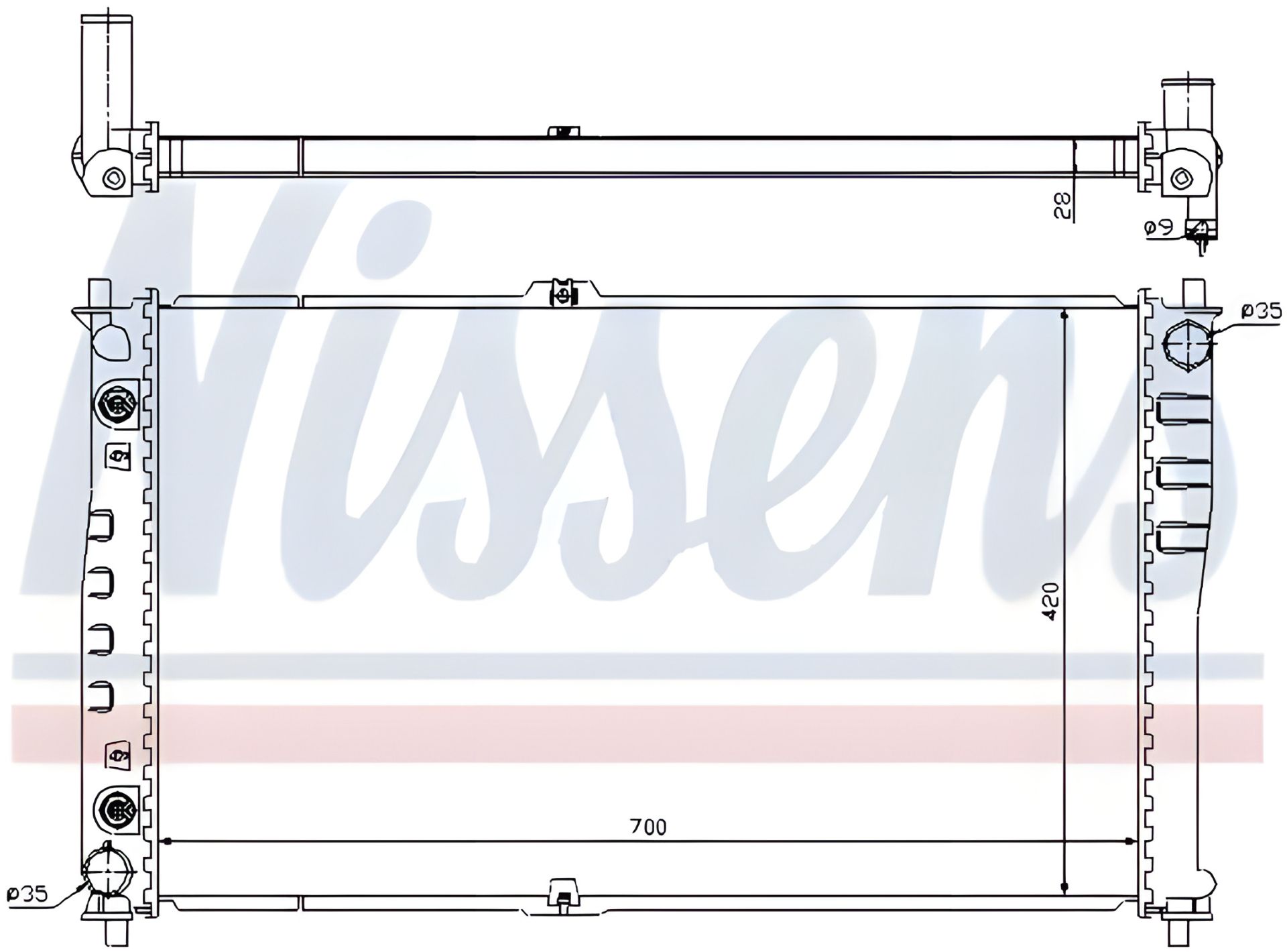 Радиатор двигателя KIA CARNIVAL, NISSENS (66619) Радиатор двигателя KIA CARNIVAL, NISSENS (66619)