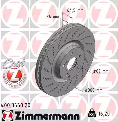 Диск тормозной MERCEDES-BENZ C-CLASS, ZIMMERMANN (400366020)