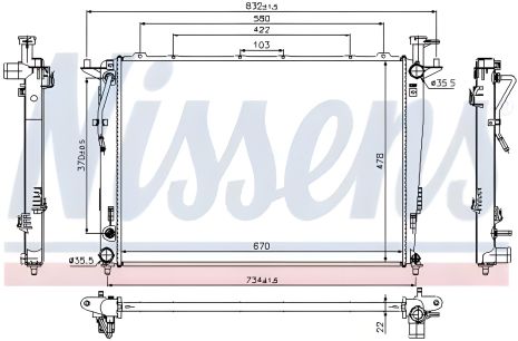 Радіатор охолодження двигуна для KIA SORENTO, NISSENS (66781) Радіатор охолодження двигуна для KIA SORENTO, NISSENS (66781)