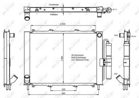 Радіатор, конденсор кондиціонера RENAULT KANGOO, NRF (350058)