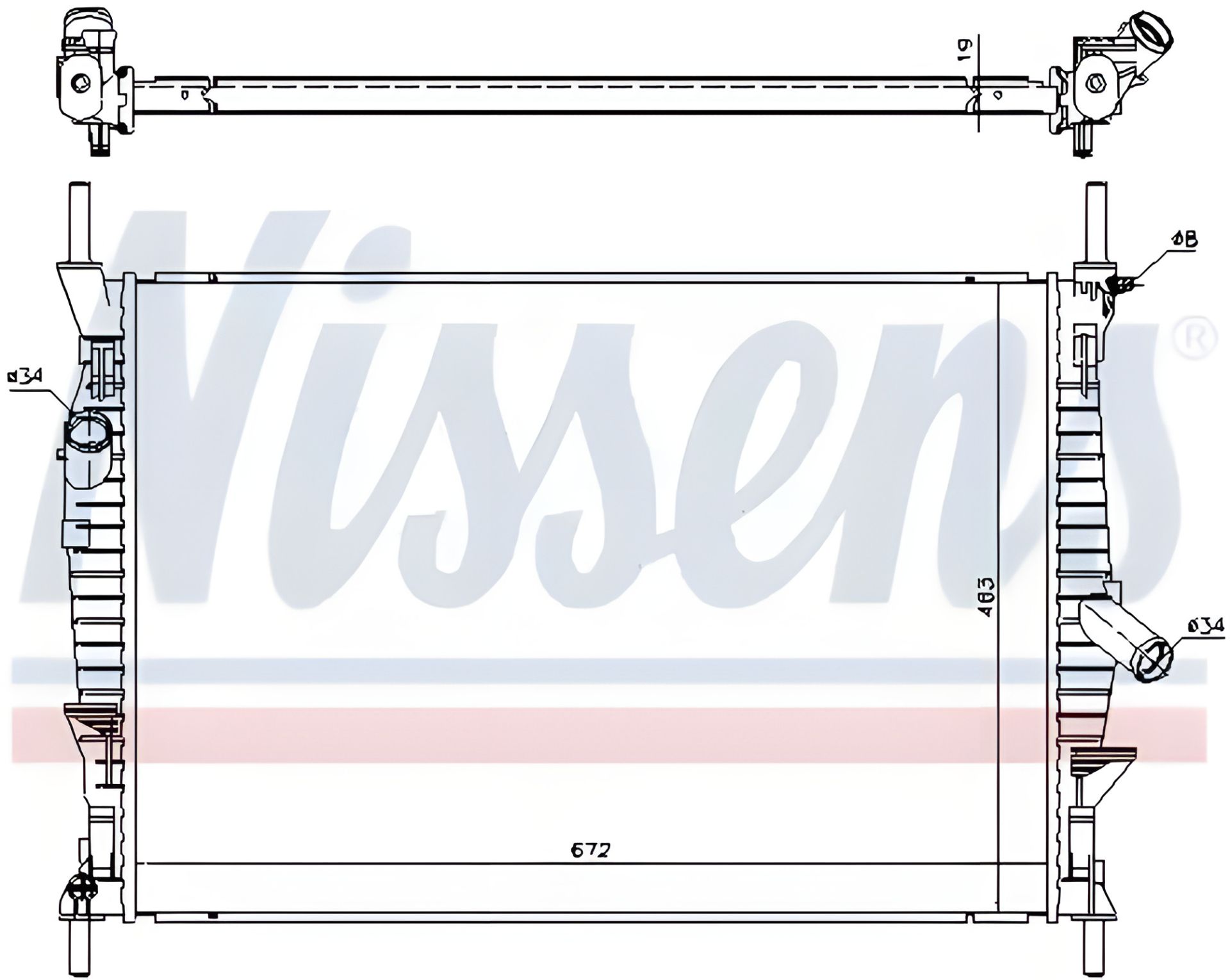 Охлаждающий радиатор двигателя FORD TRANSIT, NISSENS (69240) Охлаждающий радиатор двигателя FORD TRANSIT, NISSENS (69240)