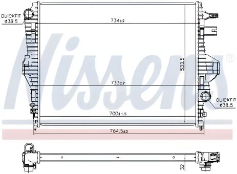 Радиатор системы охлаждения PORSCHE CAYENNE, VW TOUAREG, NISSENS (65297) Радиатор системы охлаждения PORSCHE CAYENNE, VW TOUAREG, NISSENS (65297)