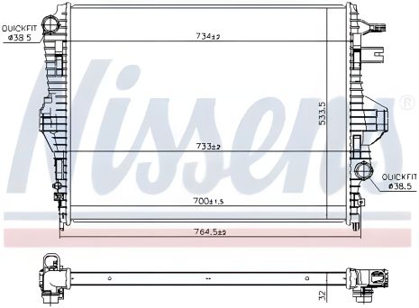 Радиатор системы охлаждения PORSCHE CAYENNE, VW TOUAREG, NISSENS (65297)