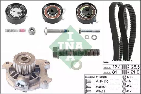 Помпа + комплект ременя ГРМ VW LT, INA (530048330)