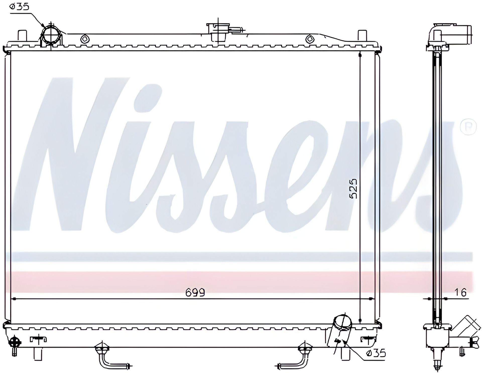 Радиатор двигателя для охлаждения MITSUBISHI PAJERO, NISSENS (68181A) Радиатор двигателя для охлаждения MITSUBISHI PAJERO, NISSENS (68181A)