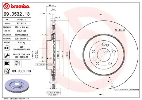 Тормозной диск MERCEDES-BENZ CLS, BREMBO (09D53213)