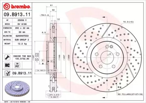 Диск гальмівний MERCEDES-BENZ CLA, BREMBO (09B91311)