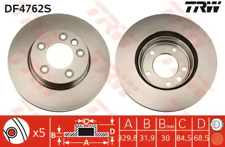 Гальмівний диск VW TOUAREG, PORSCHE CAYENNE, TRW (DF4762S) Гальмівний диск VW TOUAREG, PORSCHE CAYENNE, TRW (DF4762S)