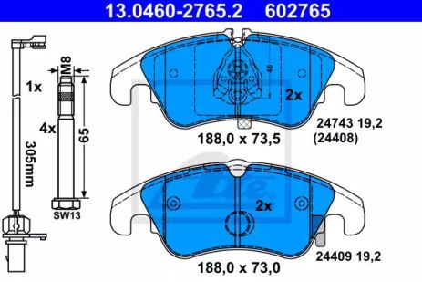 Комплект тормозных колодок, дисковый тормоз AUDI A7, ATE (13046027652)