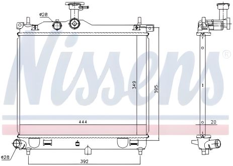 Радіатор охолодження двигуна HYUNDAI i10, NISSENS (високоефективний) (67610)