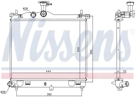 Радіатор охолодження двигуна HYUNDAI i10, NISSENS (високоефективний) (67610)