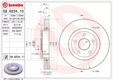 Диск гальмівний DODGE DURANGO, JEEP GRAND CHEROKEE, BREMBO (09N23411)