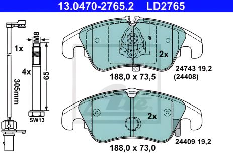 Колончатых тормозных дисков комплект AUDI A7, ATE (13047027652)