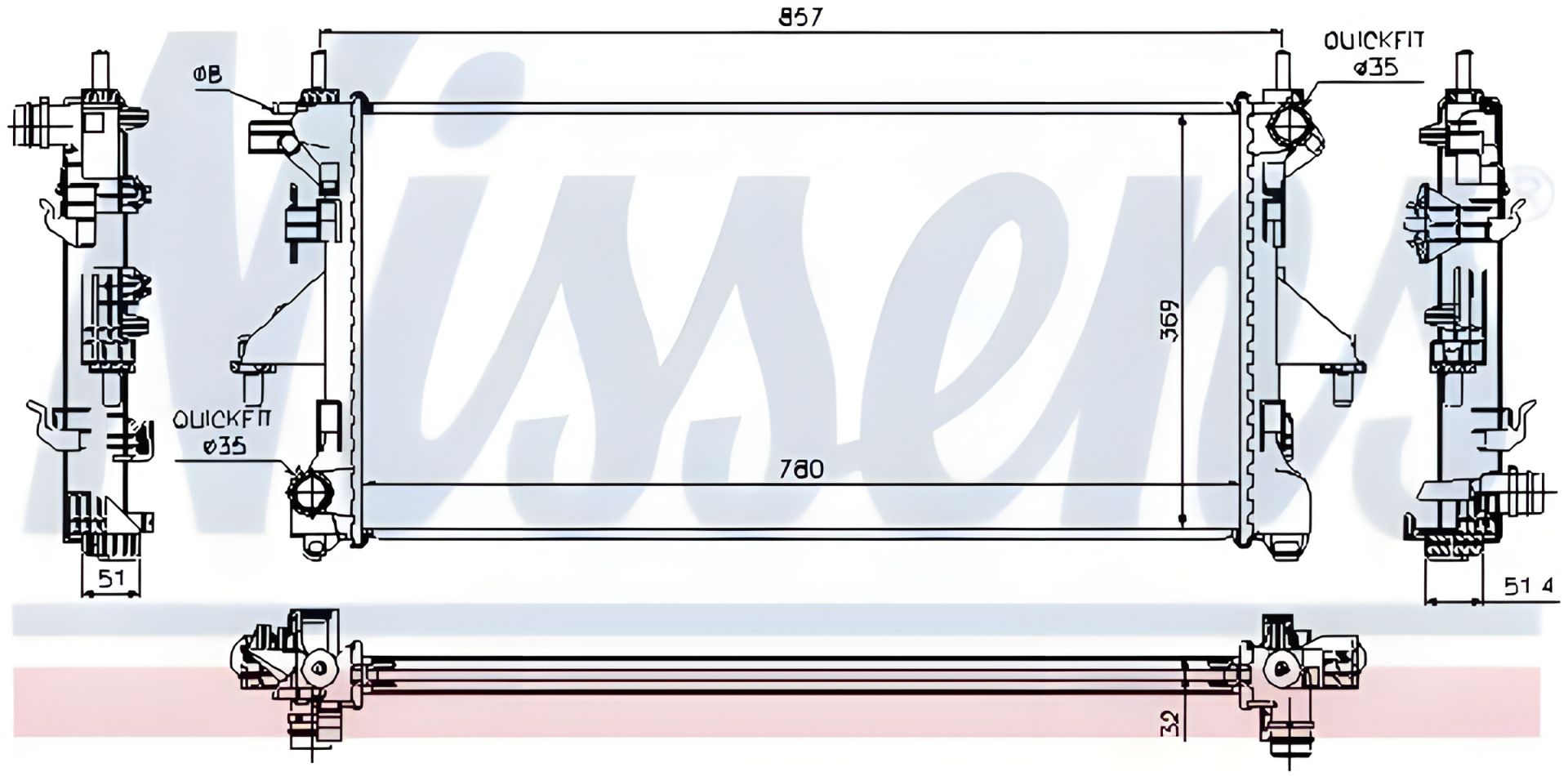 Двигательный радиатор охлаждения FIAT DUCATO, PEUGEOT BOXER, NISSENS (63555A) Двигательный радиатор охлаждения FIAT DUCATO, PEUGEOT BOXER, NISSENS (63555A)