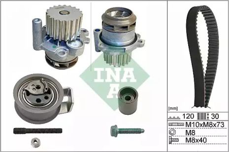 Помпа + комплект ремня ГРМ SKODA FABIA, AUDI A2, INA (530009130)