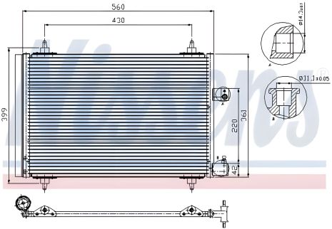 Конденсор кондиціонера радіатор CITROËN C5, PEUGEOT 407, NISSENS (94723)