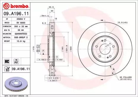 Диск гальмівний MITSUBISHI LANCER, BREMBO (09A19611)