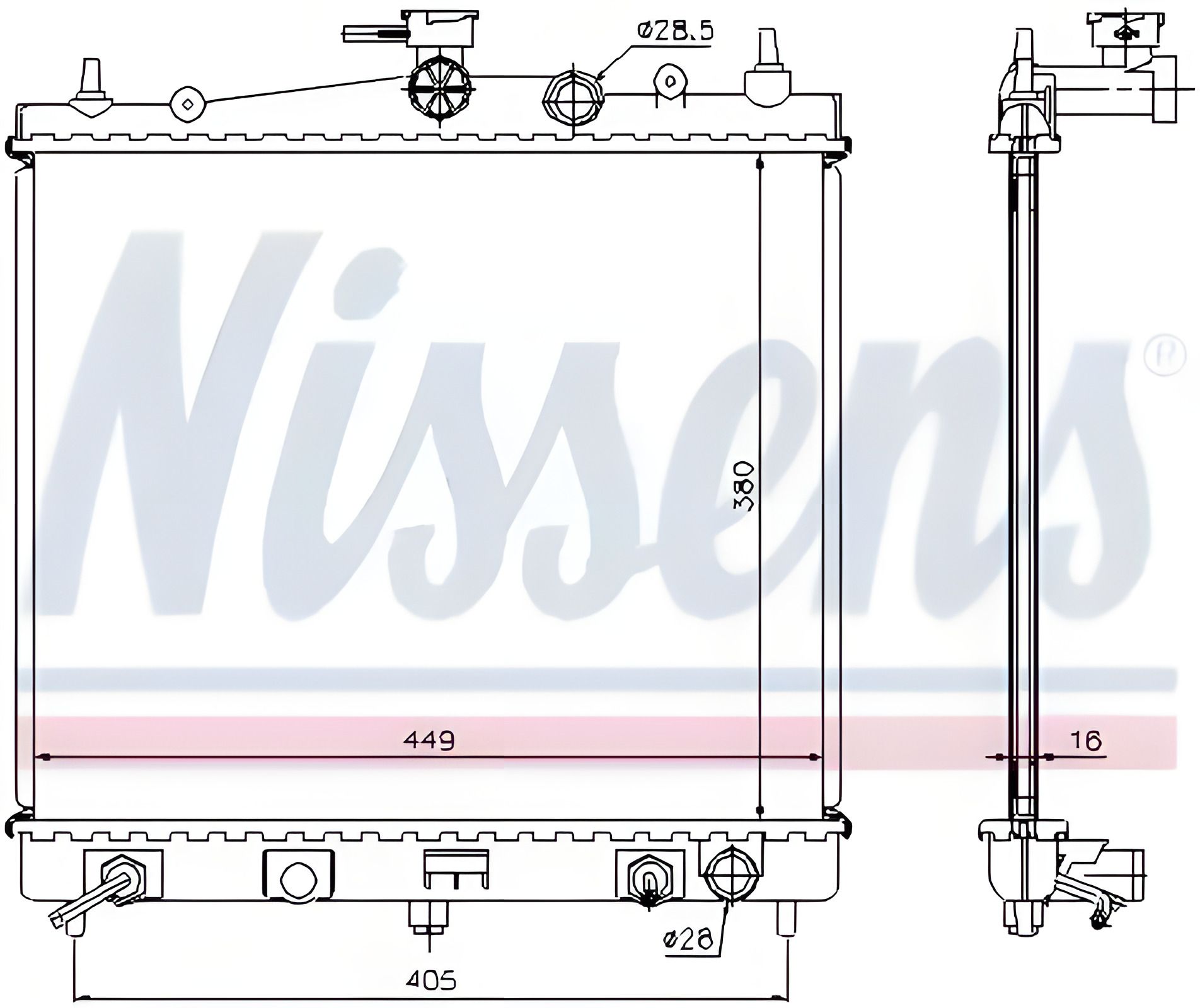 Охолодження двигуна радіатор NISSAN NOTE, NISSENS (68700A) Охолодження двигуна радіатор NISSAN NOTE, NISSENS (68700A)