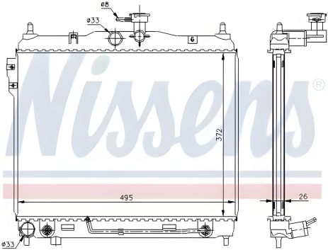 Радиатор двигателя охлаждения HYUNDAI GETZ, NISSENS (67487) Радиатор двигателя охлаждения HYUNDAI GETZ, NISSENS (67487)
