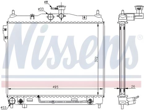 Радиатор двигателя охлаждения HYUNDAI GETZ, NISSENS (67487)