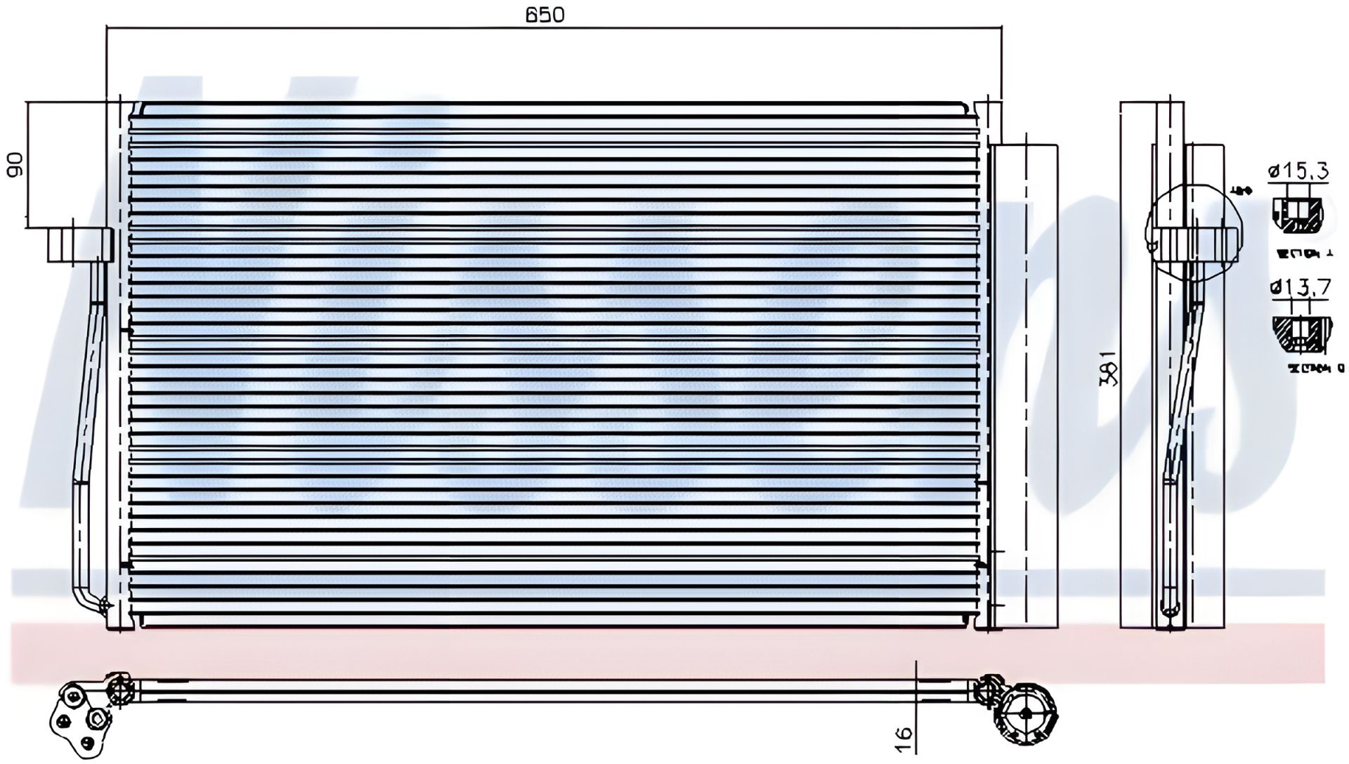 Конденсатор кондиционера BMW 5, NISSENS (94747) Конденсатор кондиционера BMW 5, NISSENS (94747)